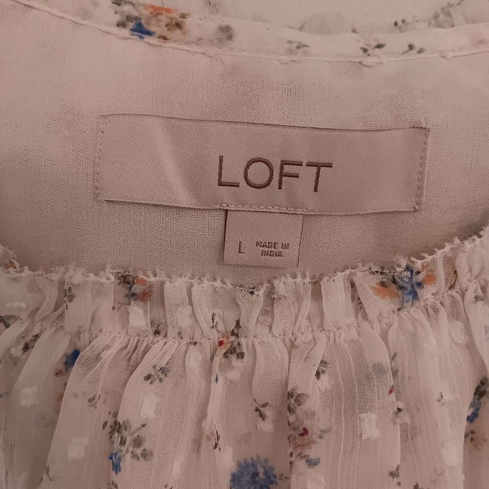 LOFT Floral Ruffle Blouse - Cream - Picture 2 of 5